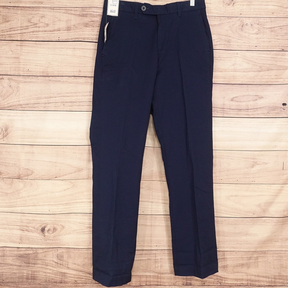 New! ROWM Chino Pants Mens 30x32 Navy Stretch Flat Front Casual Business